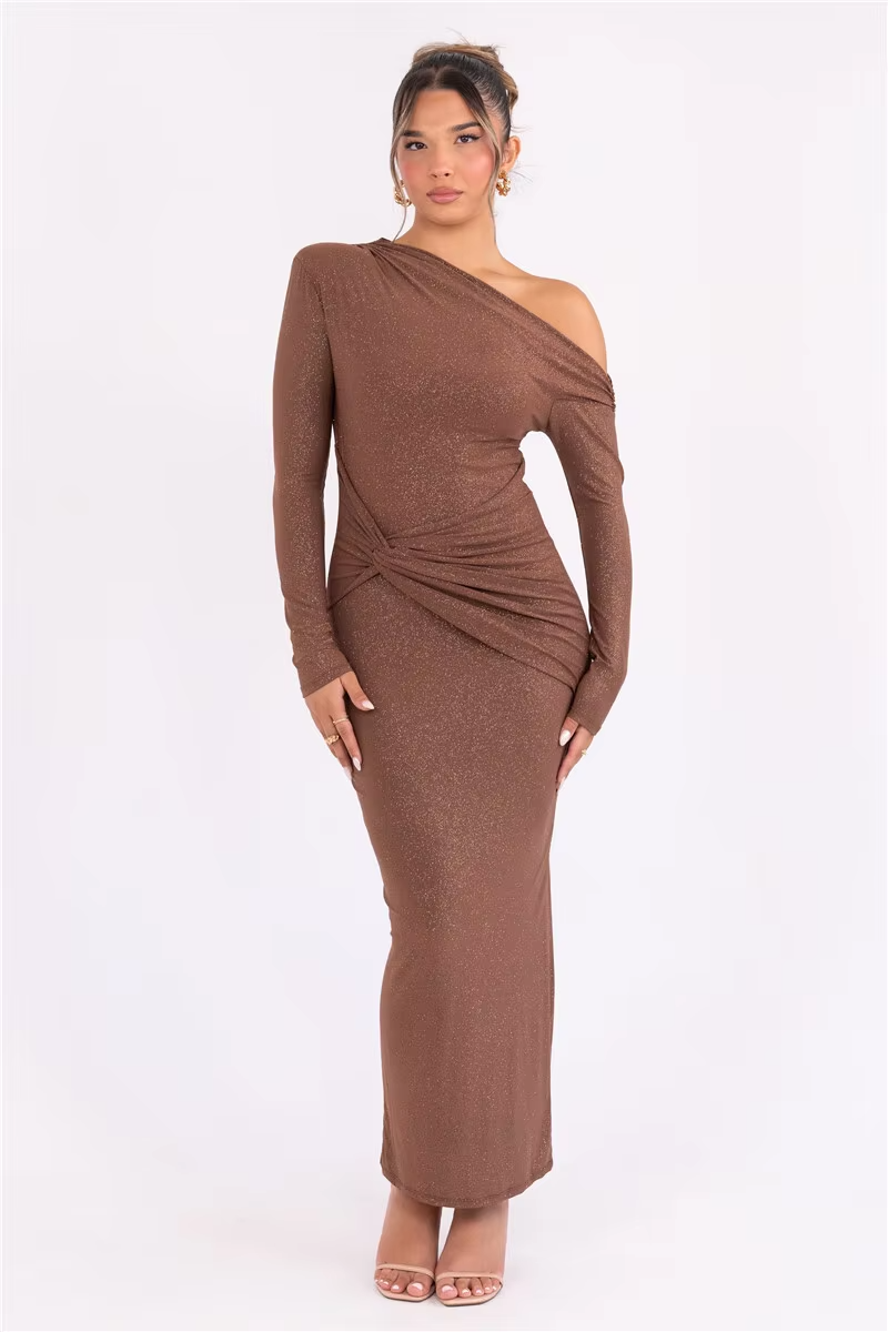 Layla - Elegant Sparkle Long Sleeve Maxi Dress