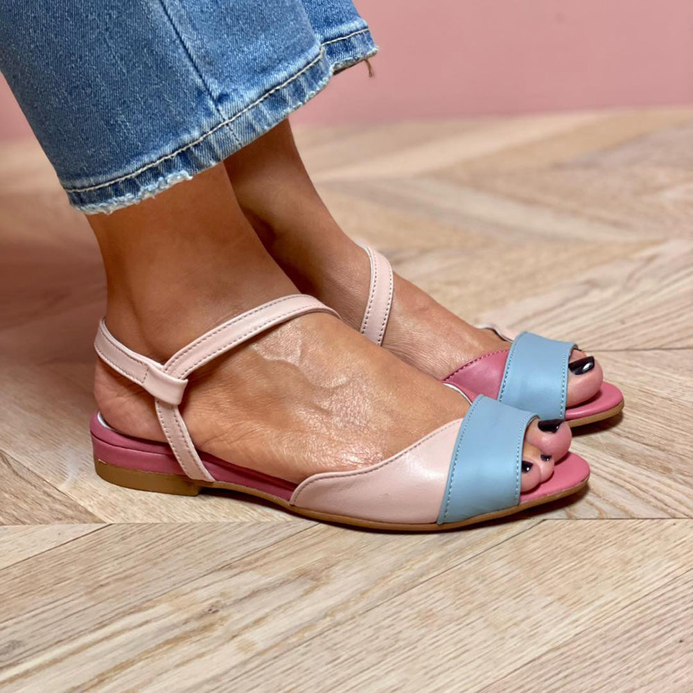 Roselina | Pink Asymmetrical Colour Block Sandals
