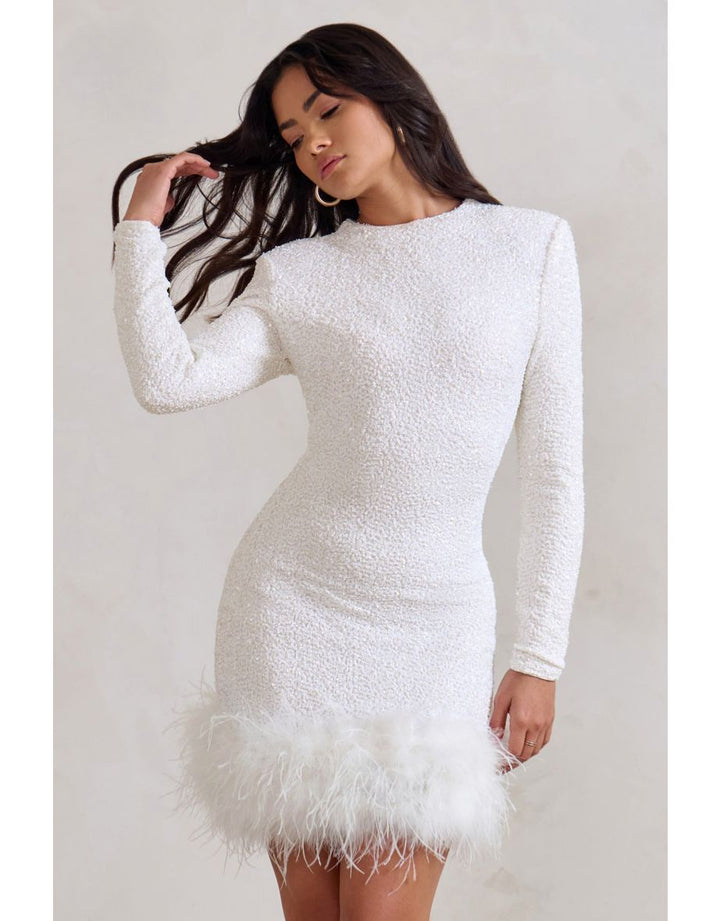 Amelia - Modern Sequins Feather Mini Dress