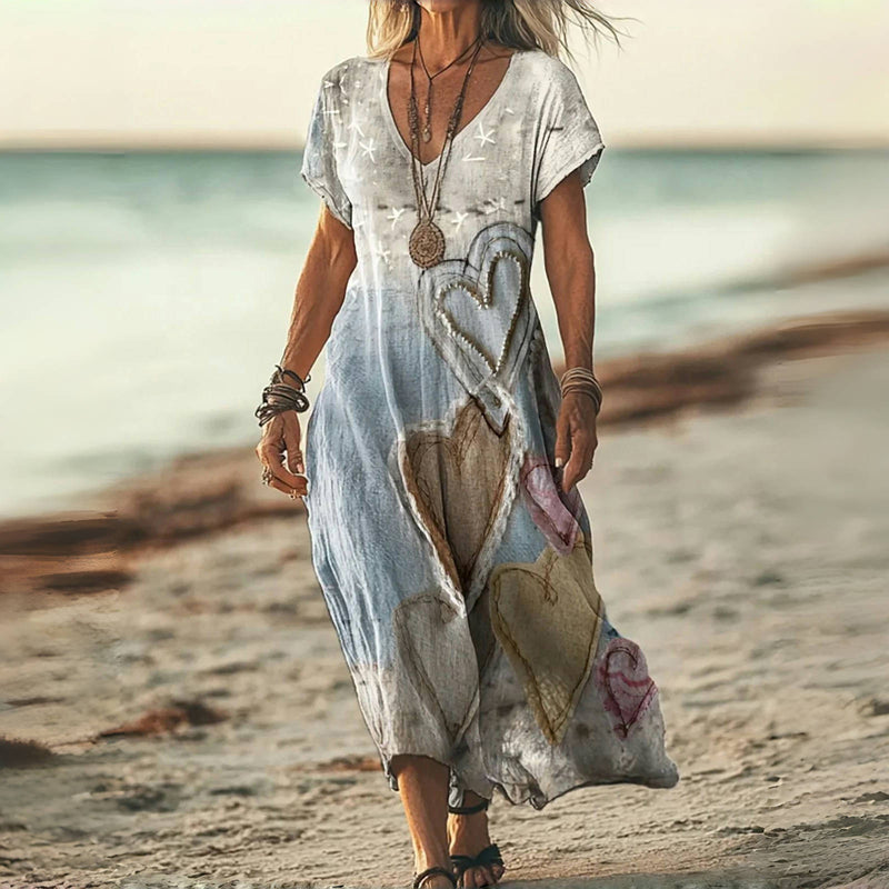 Vintage Dress with Heart Print
