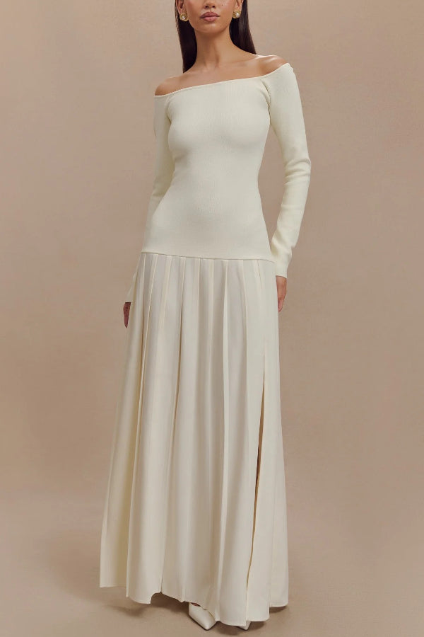 Aria - Retro Bardot-neck Maxi Dress