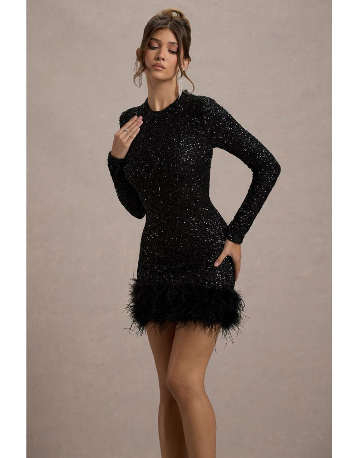 Amelia - Modern Sequins Feather Mini Dress