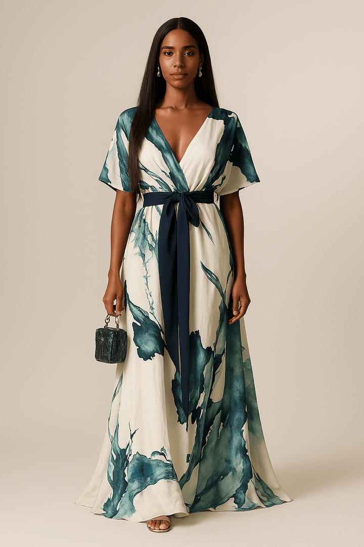 Nayla | Long Watercolour Print Dress