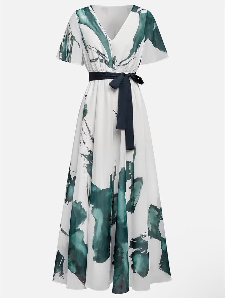 Nayla | Long Watercolour Print Dress