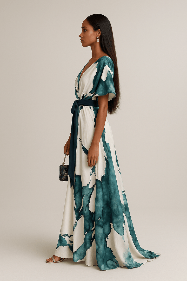 Nayla | Long Watercolour Print Dress
