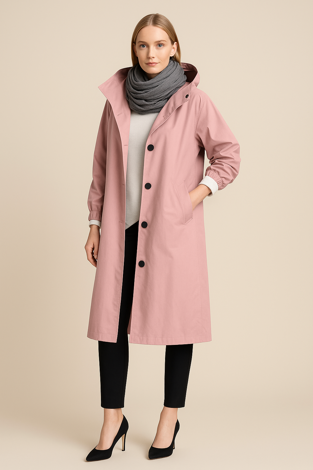 Ruby | Hooded Long Trench Coat with Pockets