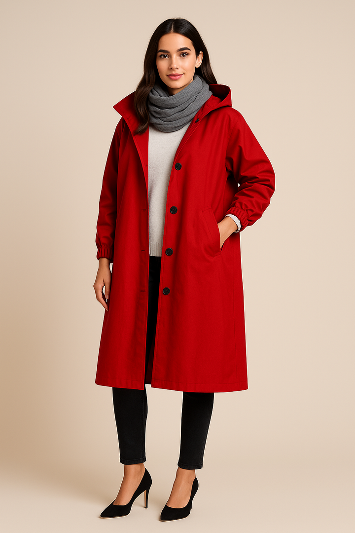 Ruby | Hooded Long Trench Coat with Pockets