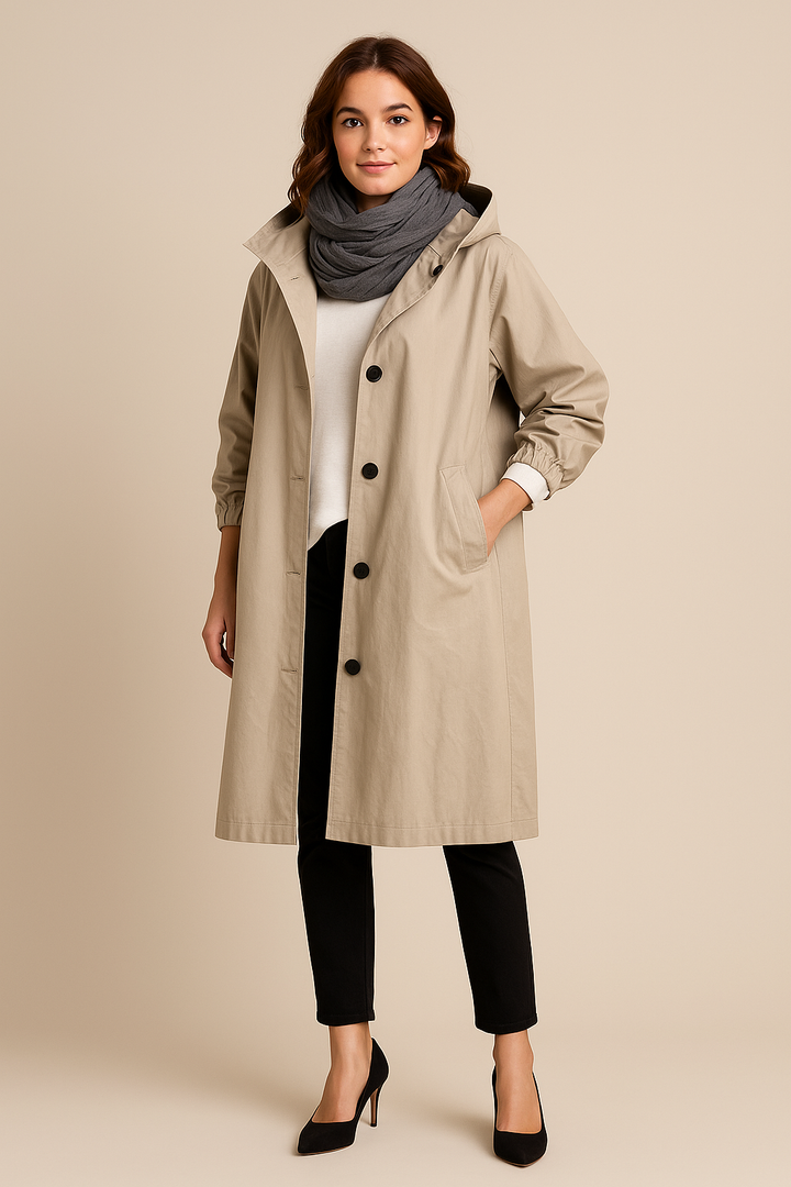 Ruby | Hooded Long Trench Coat with Pockets