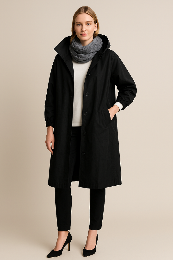 Ruby | Hooded Long Trench Coat with Pockets