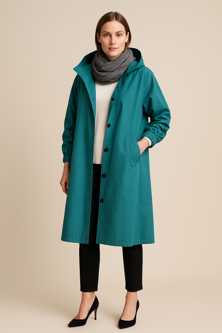 Ruby | Hooded Long Trench Coat with Pockets