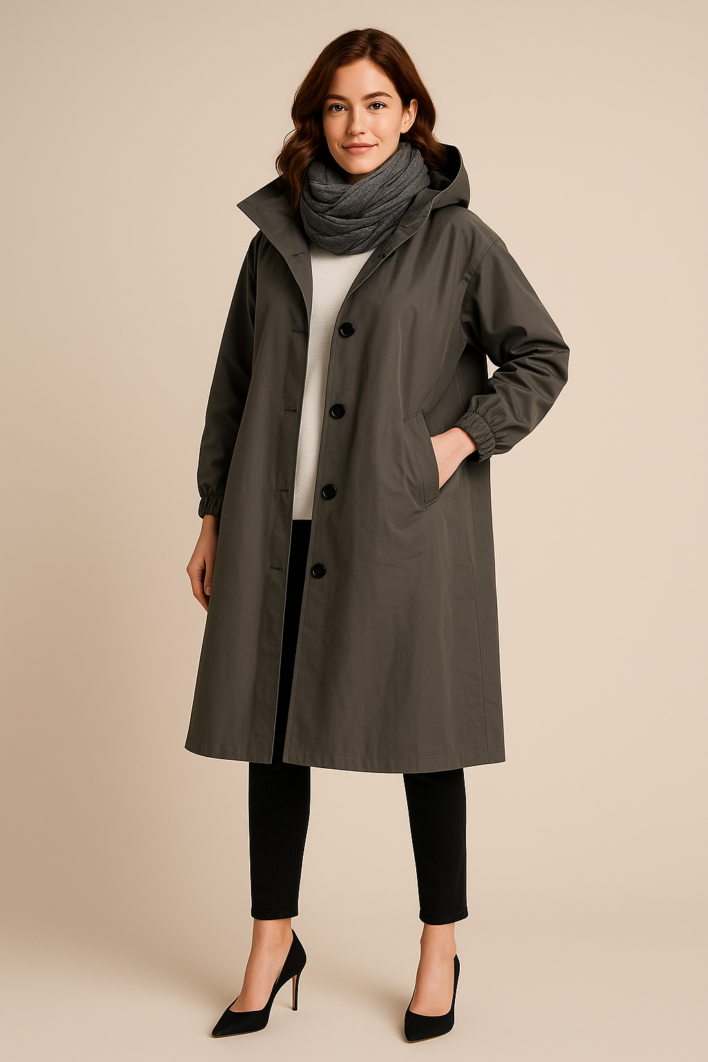 Ruby | Hooded Long Trench Coat with Pockets