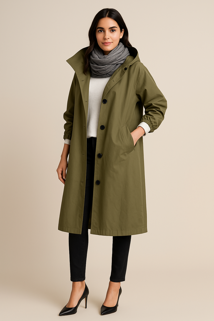 Ruby | Hooded Long Trench Coat with Pockets