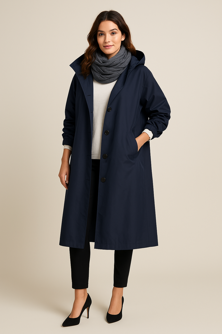 Ruby | Hooded Long Trench Coat with Pockets