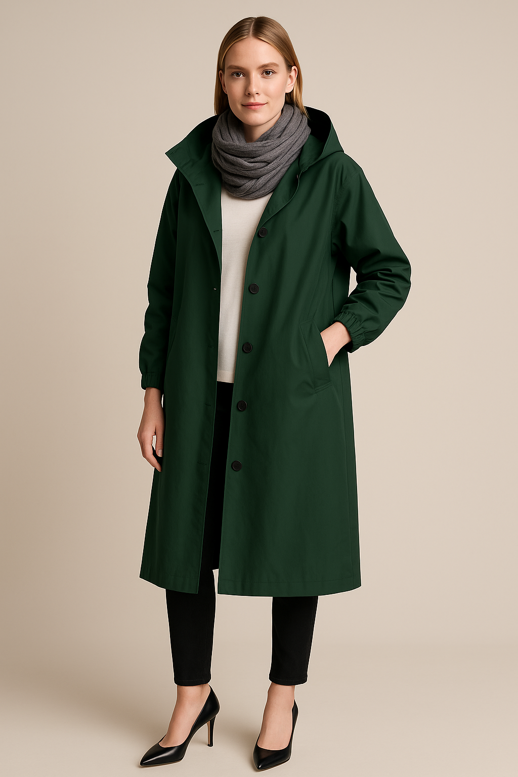 Ruby | Hooded Long Trench Coat with Pockets