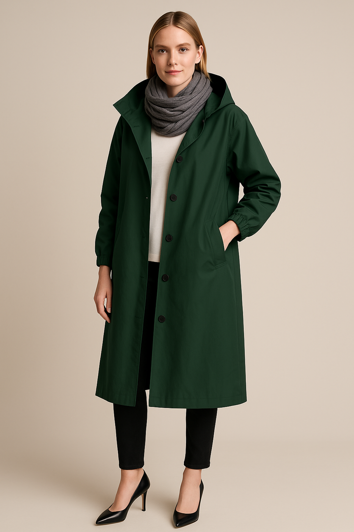 Ruby | Hooded Long Trench Coat with Pockets