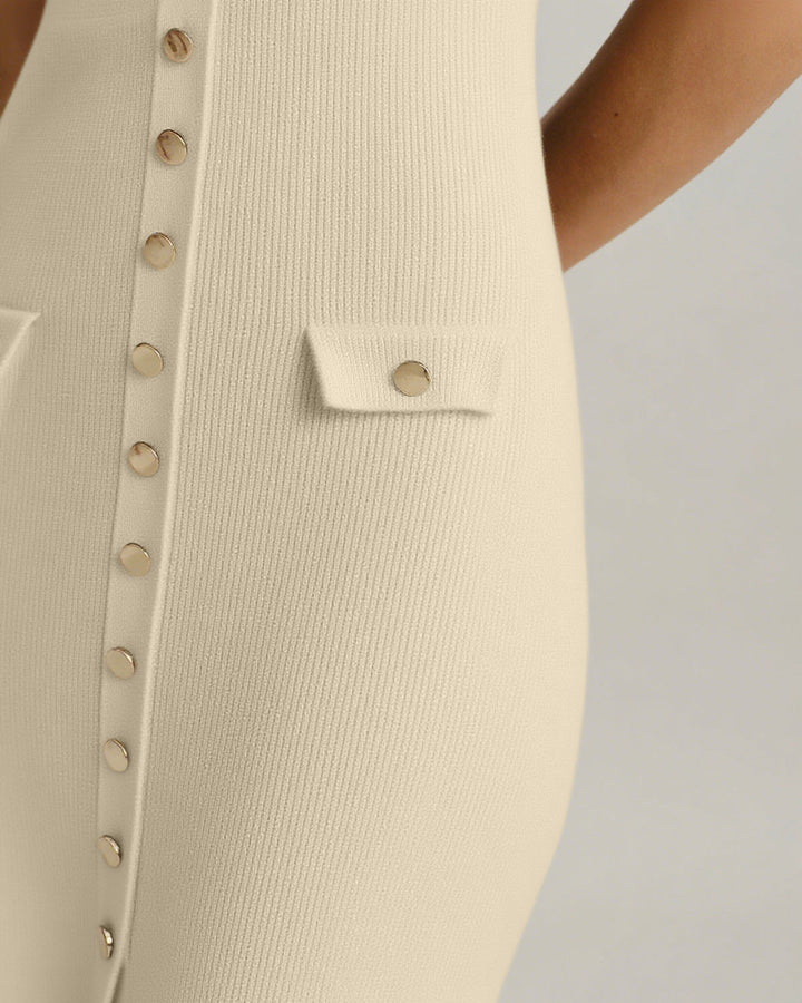 Lolita I Beige Sleeveless Button Sweater Dress