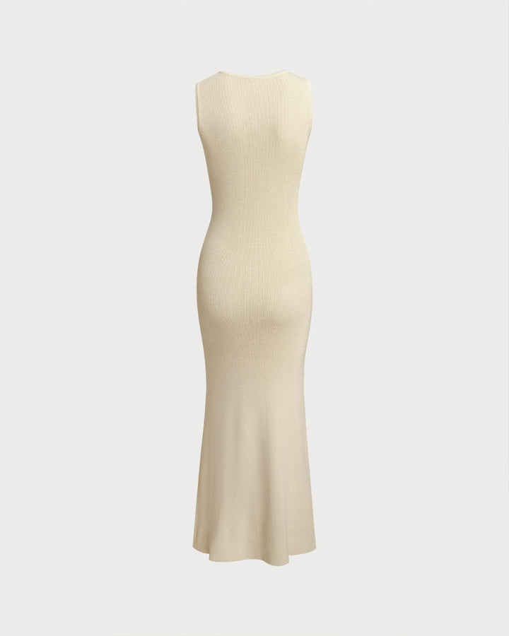 Lolita I Beige Sleeveless Button Sweater Dress