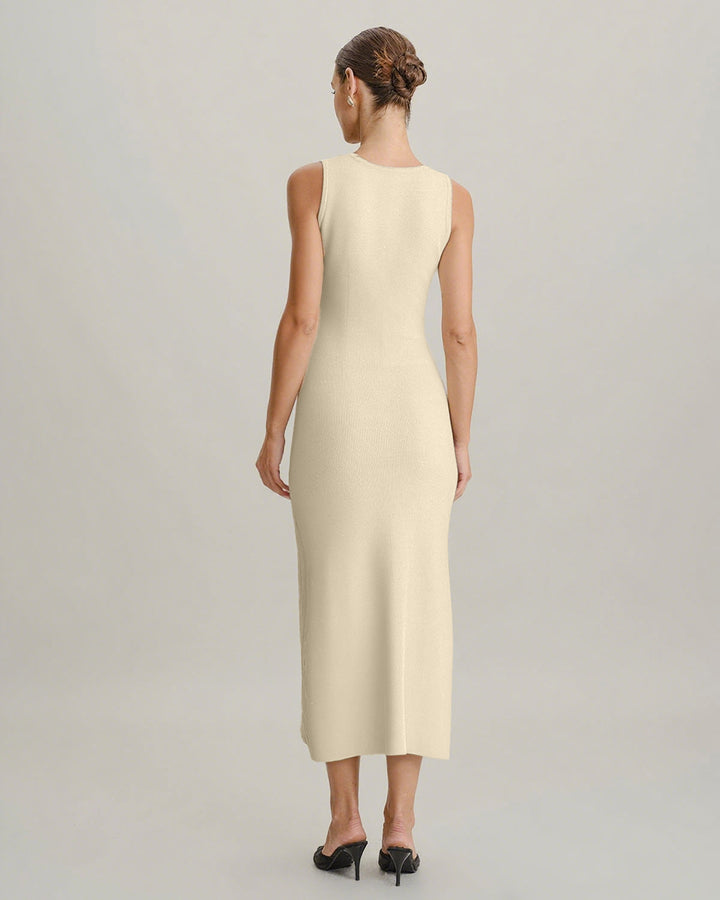 Lolita I Beige Sleeveless Button Sweater Dress